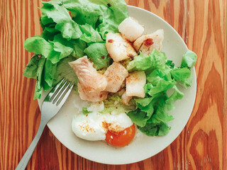 Homemade meal of Pangasius steak in concept of easy and clean diet.