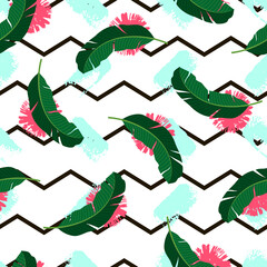 Tropical seamless pattern with leaves. Vector illustration.