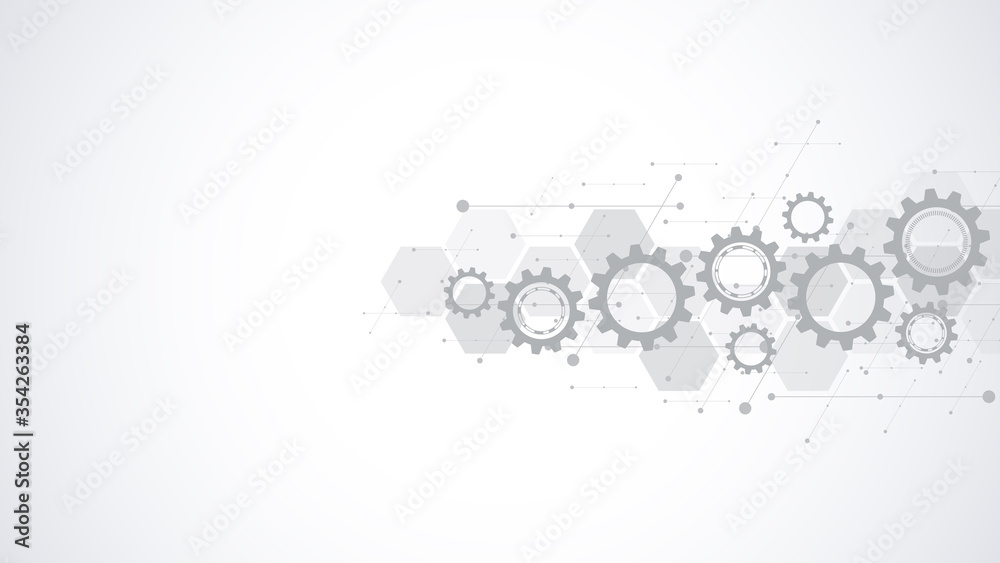 Wall mural cogs and gear wheel mechanisms. hi-tech digital technology and engineering. abstract technical backg