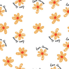 Seamless repeat pattern with simple  orange flowers on white