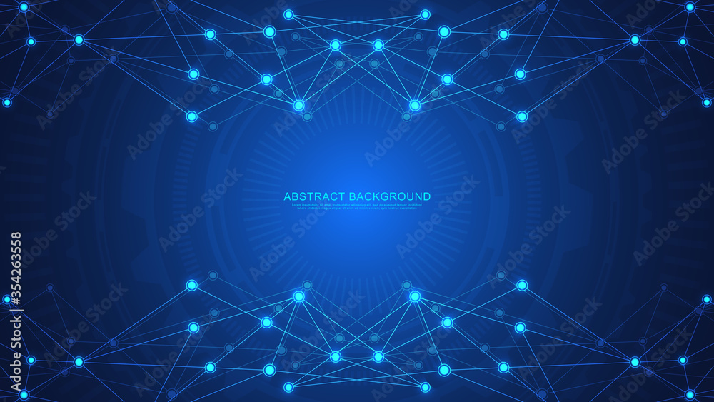Wall mural abstract technology background with connecting dots and lines. digital technology of global network 