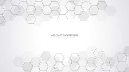 Abstract background with geometric shapes and hexagon pattern. Vector illustration for medicine, technology or science design.