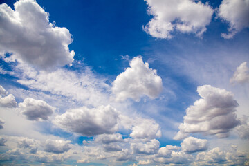 Naklejka na ściany i meble Blue sky with clouds. Abstract nature sky background. Aerial view. Sky texture, abstract nature background