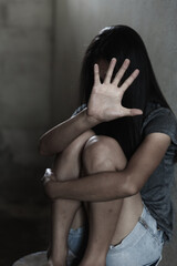Woman hand sign for stop abusing violence,  human trafficking, stop violence against women, Human...
