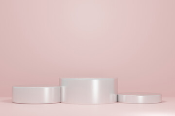step cylinder podiums on pink background. Abstract minimal scene with geometrical. Modern pedestal show cosmetic products presentation. Mock up design empty space. studio platform template. 3d render