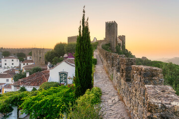 Obidos, Portugal, Europe. Sunset view of the historic town center