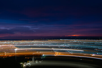 Long Exposure Abstract background of night light. Light trails lines in motion made from lighting effect