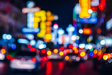Abstract city blur background with bokeh lights at Night city street Bangkok Thailand lights bokeh background