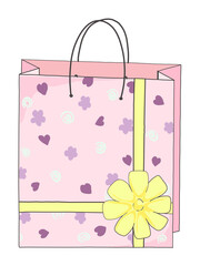 illustration of gift packaging in lilac and pink colors