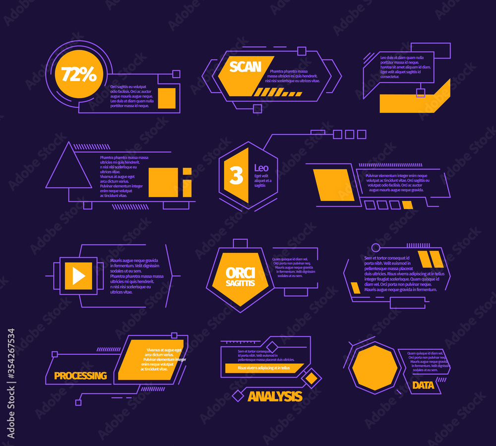 Poster Digital callouts. Modern web layout communication infographic textboxes weather dashboard vector banners with place for text. Callout and layout categories textbox, presentation graph illustration
