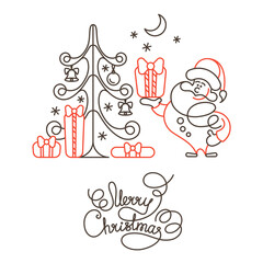 Merry Christmas line lettering design and image on white background.