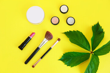 decorative cosmetics, eye shadow, lipstick, mascara, makeup brushes