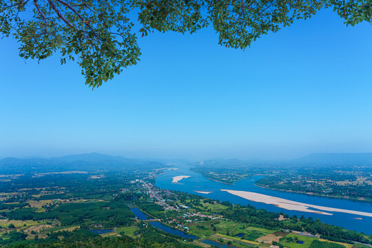 View from Pha Tak Suea temple, landscape below is the Mekong River that separates Thailand and Laos.