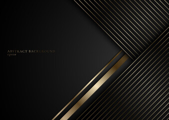 Abstract stripes golden lines on black background with space for your text. Luxury style.