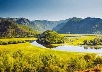 The magical valley of the Rijeka Crnojevica. Location place National park Skadar Lake, Montenegro.