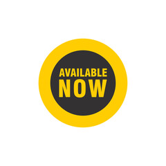 Available now label, badge, seal or burst flat vector icon for apps and websites