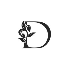 Monogram Nature Floral D Luxury Letter Logo Concept. Elegance black and white florist alphabet font vector design template.