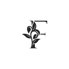 Monogram Nature Floral F Luxury Letter Logo Concept. Elegance black and white florist alphabet font vector design template.