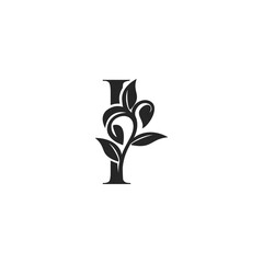 Monogram Nature Floral I Luxury Letter Logo Concept. Elegance black and white florist alphabet font vector design template.