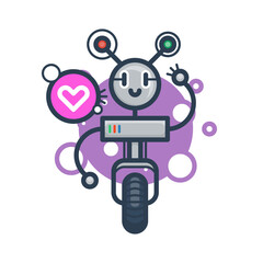 Cute robot in love. Isolated illustration virtual online help customer support on white background