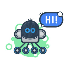 Fototapeta premium Cute robot say Hi. Isolated illustration virtual online help customer support on white background