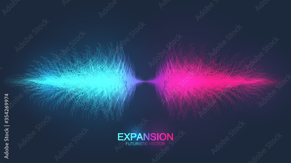 Aufkleber Expansion of life. Colorful explosion background with connected line and dots, wave flow. Visualization Quantum technology. Abstract graphic background explosion, motion burst, vector illustration
