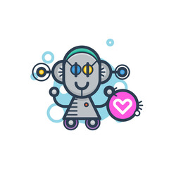Cute robot in love. Isolated illustration virtual online help customer support on white background