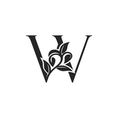 Monogram Nature Floral W Luxury Letter Logo Concept. Elegance black and white florist alphabet font vector design template.