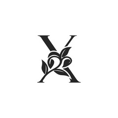 Monogram Nature Floral X Luxury Letter Logo Concept. Elegance black and white florist alphabet font vector design template.