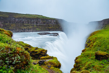 Dramatic view of the powerful Gullfoss waterfall. Location place canyon of the Hvita river,...