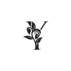 Monogram Nature Floral Y Luxury Letter Logo Concept. Elegance black and white florist alphabet font vector design template.