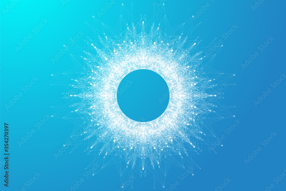 Aufkleber Quantum computer technology concept. Sphere explosion background. Deep learning artificial intelligence. Big data algorithms visualization. Waves flow. Quantum explosion, vector illustration.