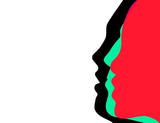 woman head silhouette red color white background 