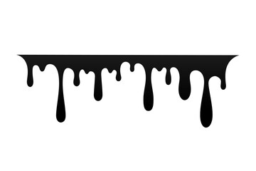 Drip paint. Ink stain. Drop melt liquid isolated on white background. Splash of chocolate, oil, blood. Black graffiti. Splatter syrup, candy sauce, caramel. Color easy to edit. Vector illustration