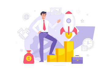 Leader of rocketry startup project vector illustration