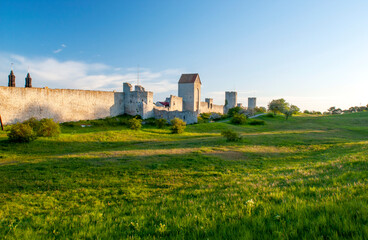 Spring sunrise over Visby city wall, Sweden