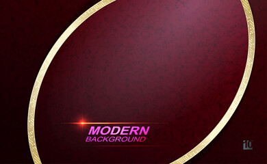 Red texture design with a gradient, oval stripes of a golden hue with shiny mosaic