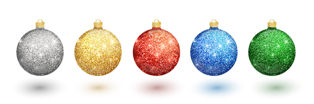 Colorful christmas balls set on white background. Christmas decorations. Vector object for christmas design, mockup. Vector realistic object Illustration 10 EPS