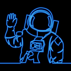 Continuous line drawing Astronaut neon concept