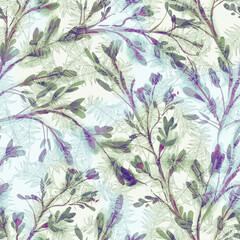 Watercolor Twigs Seamless Pattern. Hand Painted Illustration.