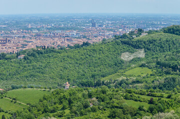 Fototapeta na wymiar Aerial view of Bologna, Italy. View from the colle della Guardia hill.