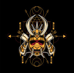 Mask demon samurai sacred geometry