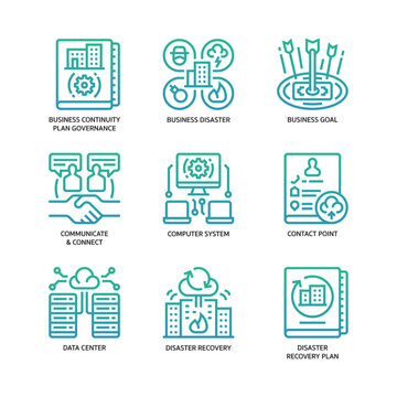 Business continuity plan icons set