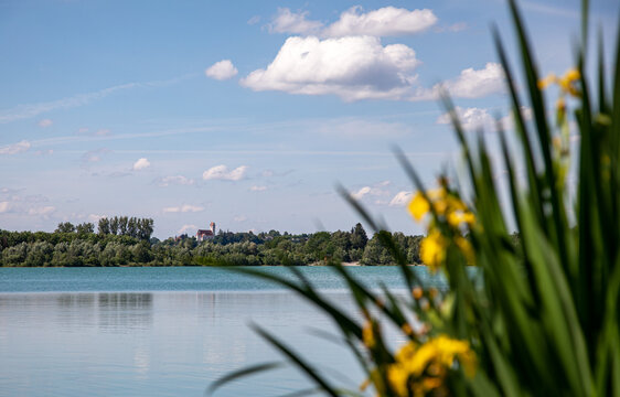 view over the lake to Schemmerberg, Swabian