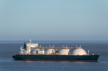 LNG-tanker at anchor in the road.