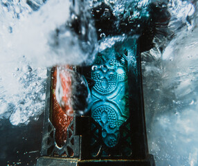 Colourful portal sank on icy water