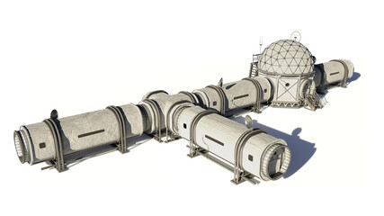 research base, habitat for astronauts on Mars or Moon isolated on white background © dottedyeti