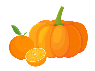 Bright vector set of colorful carrots and apple.