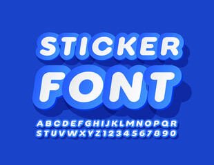 Obraz premium Vector Sticker Font. Creative Blue and White Alphabet Letters and Numbers