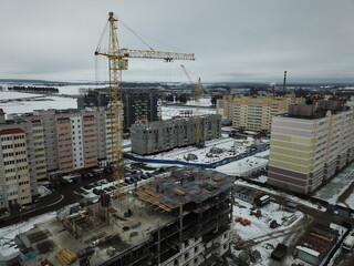 construction site with crane, building, minsk, dzerzhinsk, europe, winter